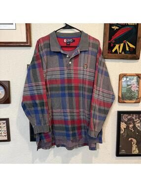 Vintage 90s Ralph Lauren Chaps Men's 1/4 Button Pullover Plaid Long Sleeve Large